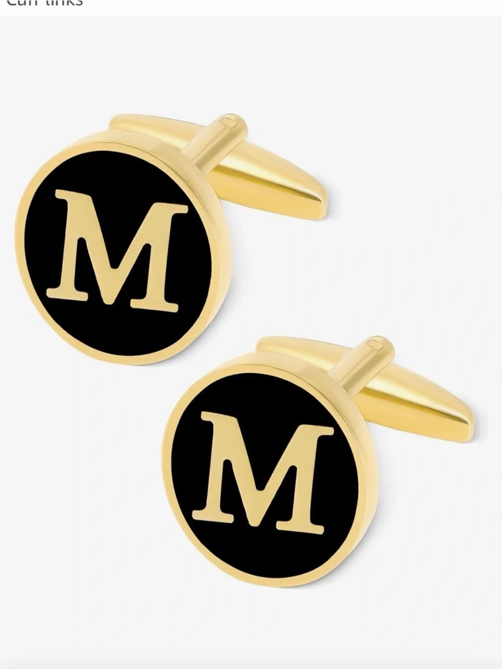 Gold-Tone Black Enamel 'M' Initial Cufflinks